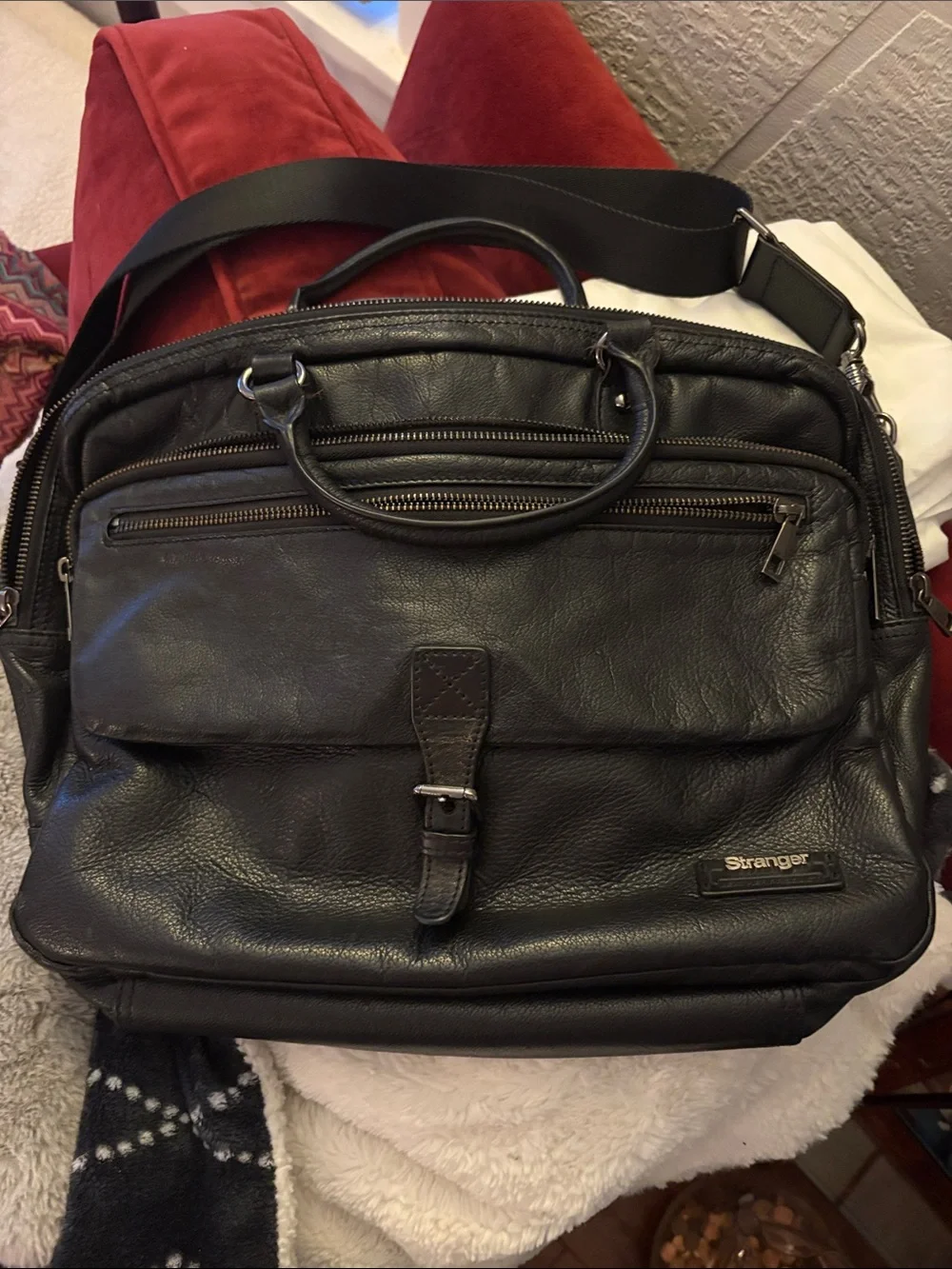 Stranger Black Full Grain Leather Laptop Bag